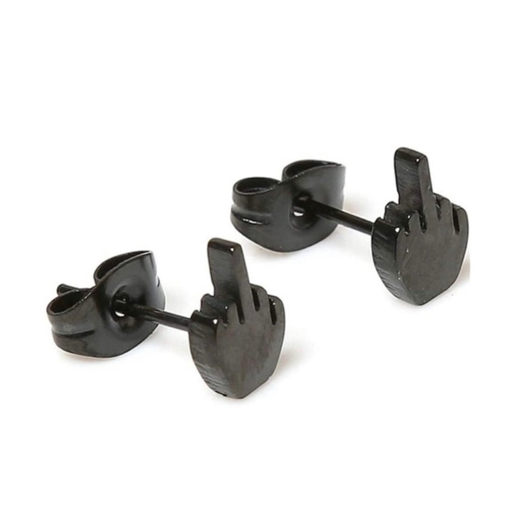Unique Middle Finger Black Stud Earrings